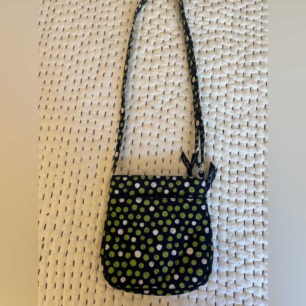 Vera Bradley cross body Lucky Dots Petite Double Zip Navy Green Polka Dots